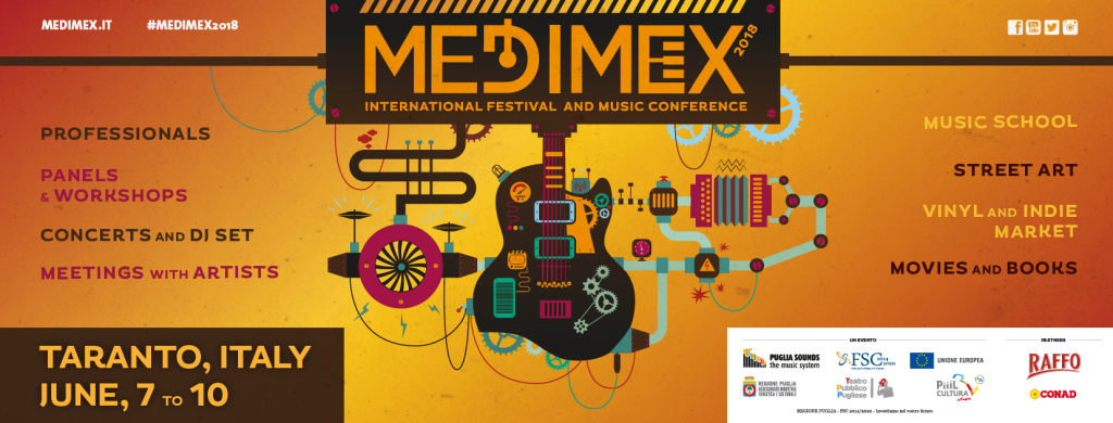 Locandina del MEDIMEX 2018: quattro giorni di musica tra confronto, spettacolo e formazione