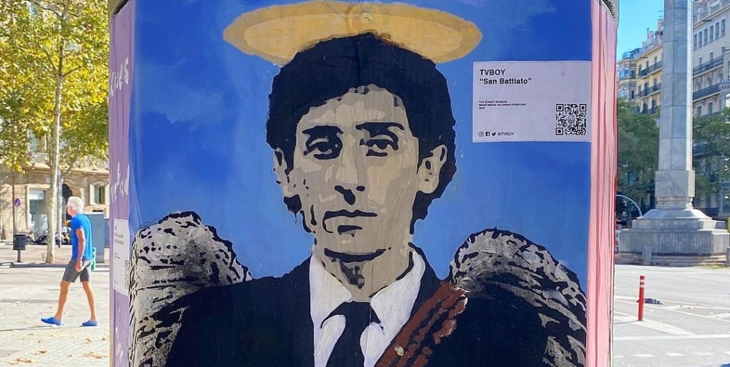Nell'immagine il murales di Tvboy dedicato a Franco Battiato a Barcellona - Smart Marketing