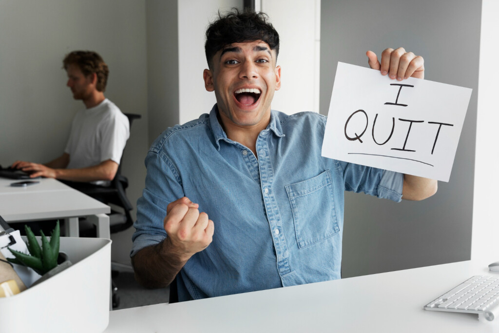 Un ragazzo regge un cartello con la scritta "I quit" - Smart Marketing