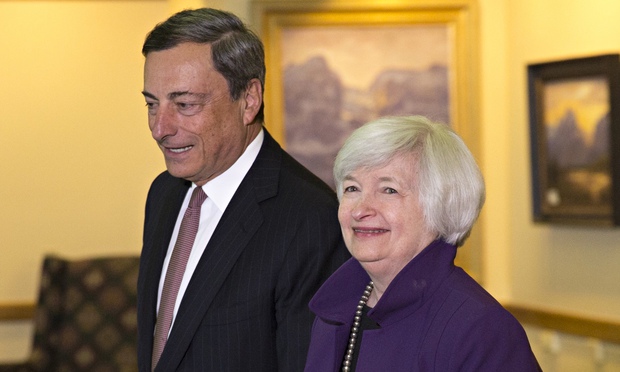 US Federal Reserve Chair Janet Yellen and ECB chief Mario Draghi at Jackson Hole conference