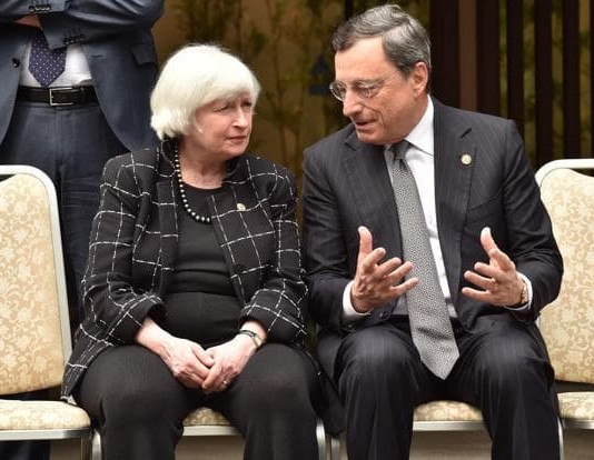 US Federal Reserve chair Janet Yellen and European Central Bank president Mario Draghi. Photo: AFP