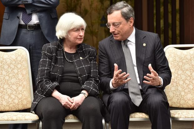 US Federal Reserve chair Janet Yellen and European Central Bank president Mario Draghi. Photo: AFP