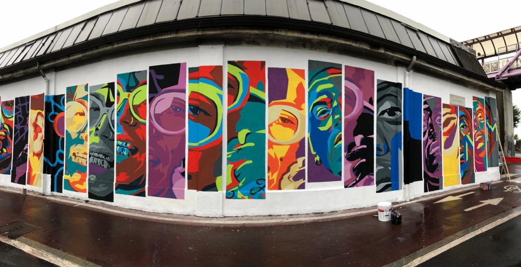 Nell'immagine il murales di 100 metri dedicato ai rapper  della "scuola milanese" realizzato dal collettivo artistico Orticanoodles - Smart Marketing