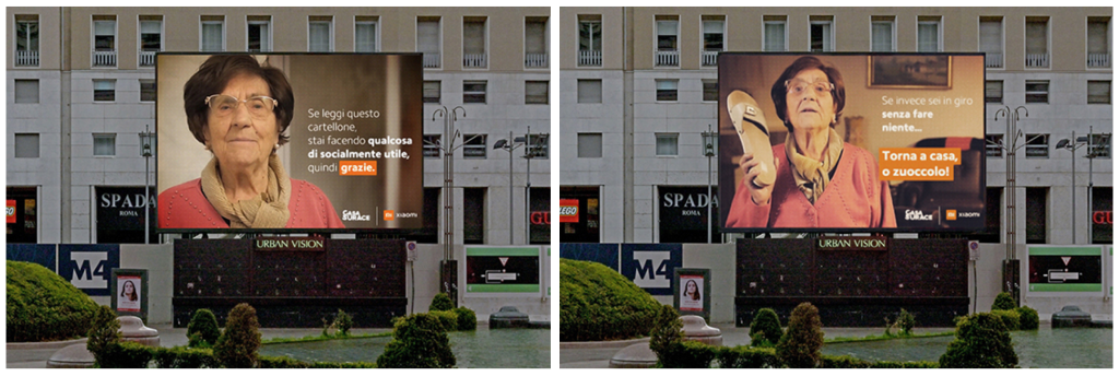 Nell'Immagine la cmpagna sociale che Xiaomi ha realizzato per Milano con Nonna Rosetta di Casa Surace - Smart Marketing