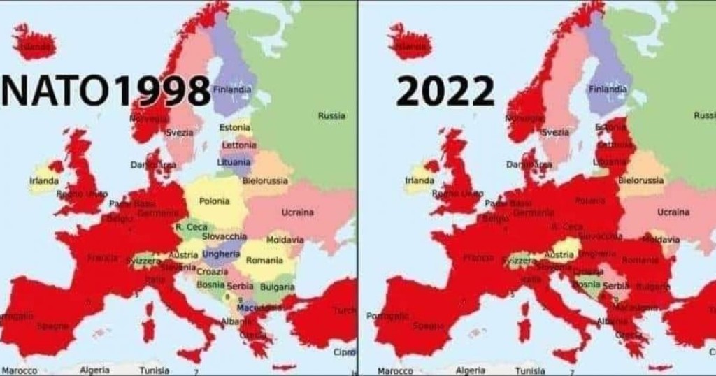 Nell'immagine la cartina dei Paesi Nato europei nel 1998 e nel 2022 - Smart Marketing