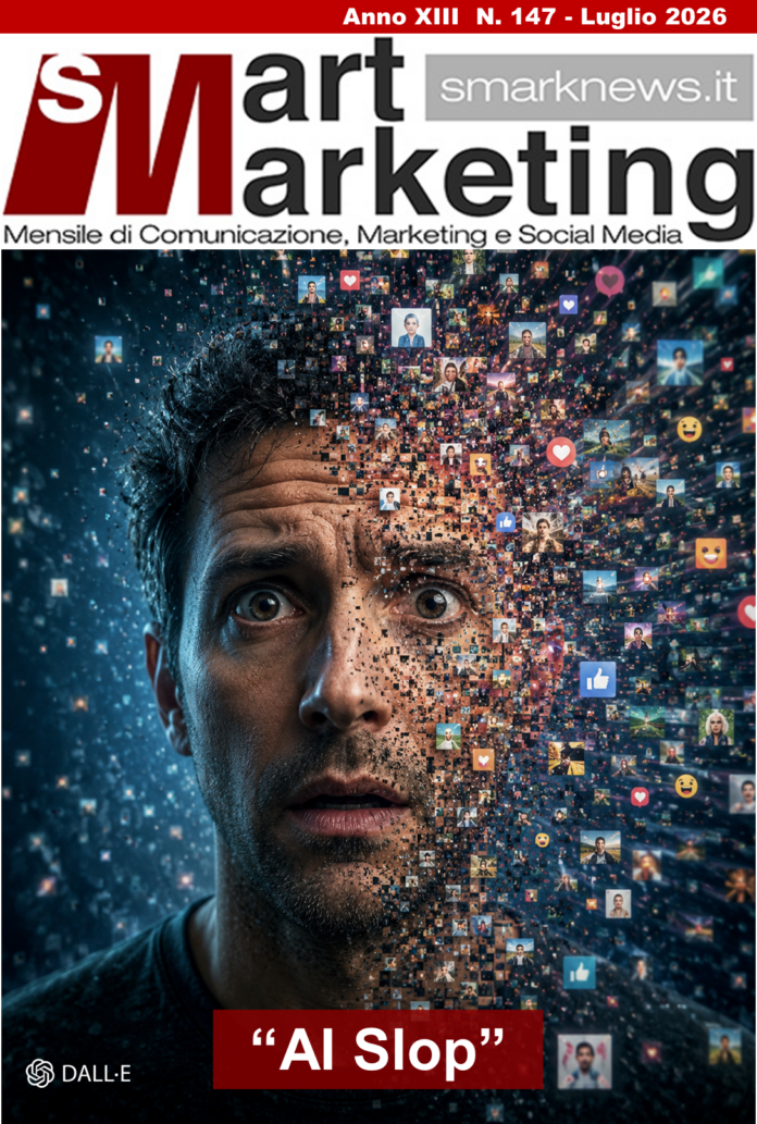 Copertina AI Slop - Luglio 2026 Def AI Slop, overload digitale e horror vacui: la Copertina d’Artista di Smart Marketing racconta il bisogno di riempire il vuoto nell’era dei contenuti generati.